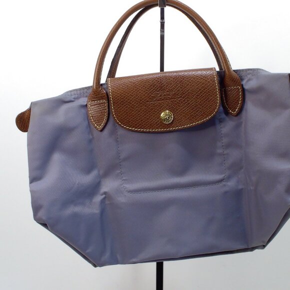 LongChamp Small Gray Tote, Trimmed in Brown Leather, with Gold Hardware - Picture 5 of 7